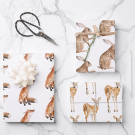 Elegant Snowy Winter Animals Red Fox Hare Deer Inpakpapier Vel