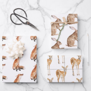 Elegant Snowy Winter Animals Red Fox Hare Deer Inpakpapier Vel