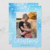 Elegant Snowy Winter Blue Merry-kerstfoto Feestdagenkaart (Voorkant / Achterkant)