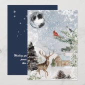 Elegant Snowy Winter Wonderland Deer Kardinaal Feestdagenkaart (Voorkant / Achterkant)