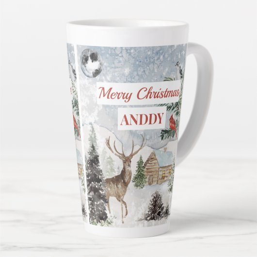 Elegant Snowy Wintery Merry Christma Red Kardinaal Latte Mok (Rechterhoek)