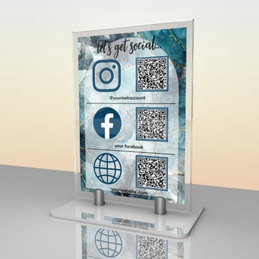 Elegant sociaal mediabord met QR-code tafelkaart Kaart