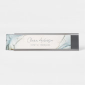 Elegant Soft Abstract Waterverf Blue Gold Beachy Bureau Naambordje (Voorkant)