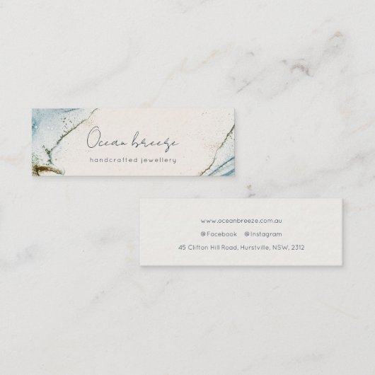 Elegant Soft Abstract Waterverf Blue Gold Beachy Mini Visitekaartje (Voorkant / Achterkant)