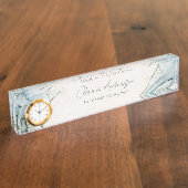 Elegant Soft Abstract Waterverf Blue Gold Beachy Naambordje (Zijkant)