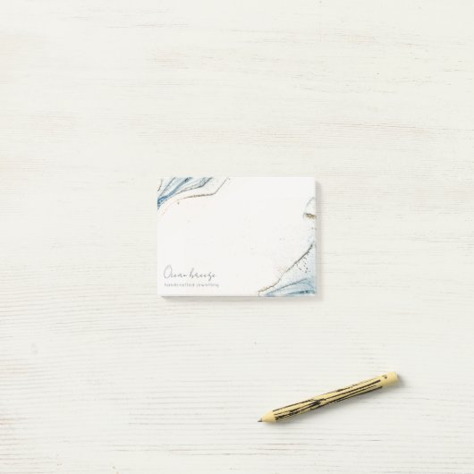 Elegant Soft Abstract Waterverf Blue Gold Beachy Post-it® Notes (Op bureau)