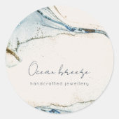 Elegant Soft Abstract Waterverf Blue Gold Beachy Ronde Sticker (Voorkant)