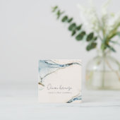 Elegant Soft Abstract Waterverf Blue Gold Beachy Vierkante Visitekaartje (Staand voorkant)