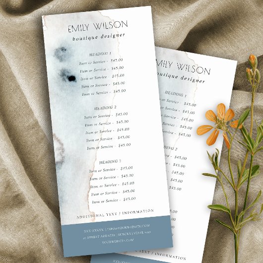 Elegant Soft Aqua Blue Gold Beachy Service Price Reclamekaart