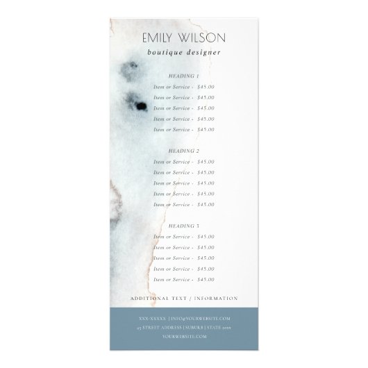 Elegant Soft Aqua Blue Gold Beachy Service Price Reclamekaart (Voorkant)