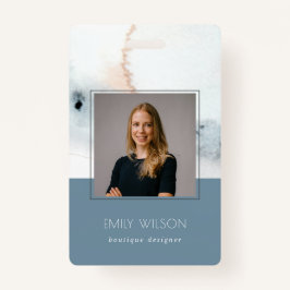 Elegant Soft Aqua Blue Gold Waterverf Beach foto Badge