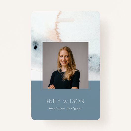 Elegant Soft Aqua Blue Gold Waterverf Beach foto Badge (Voorkant)