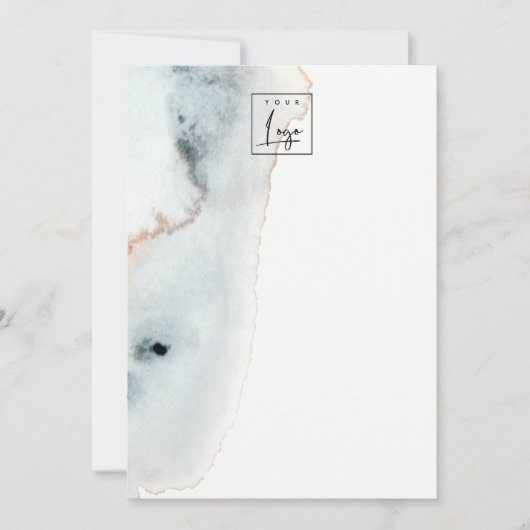 Elegant Soft Aqua Blue Gold Waterverf Beachy Logo Bedankkaart (Voorkant)