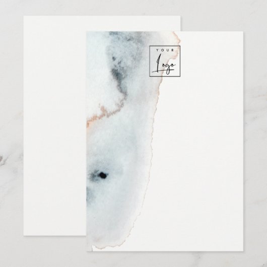 Elegant Soft Aqua Blue Gold Waterverf Beachy Logo Bedankkaart (Voorkant / Achterkant)