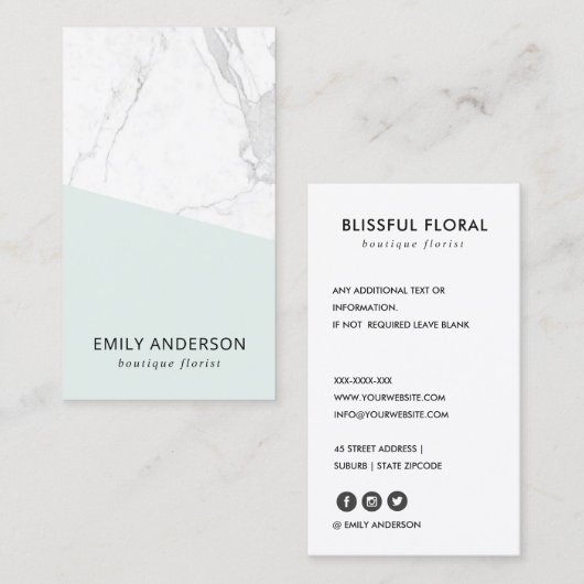 ELEGANT SOFT AQUA BLUE MARBLE TEXTURE PROFESSIONAL VISITEKAARTJE (Voorkant / Achterkant)