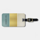 ELEGANT SOFT AQUA BLUE PEARL SILVER GOLD STRIPS BAGAGELABEL (Voorkant horizontaal)