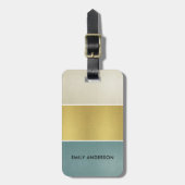 ELEGANT SOFT AQUA BLUE PEARL SILVER GOLD STRIPS BAGAGELABEL (Voorkant verticaal)