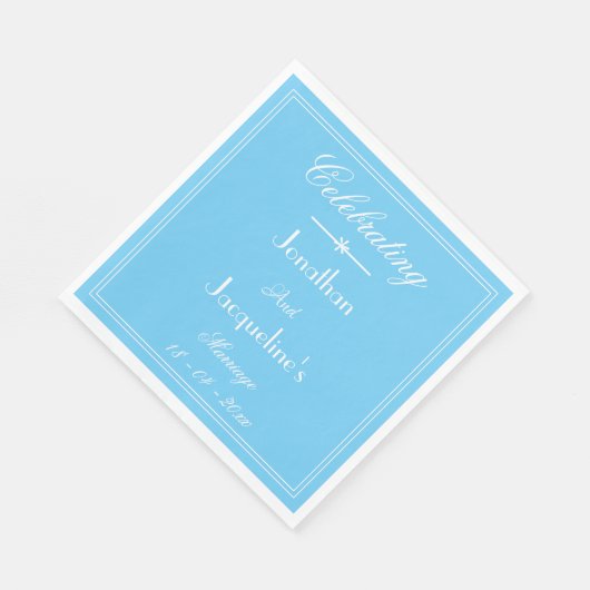 Elegant Soft Aqua Blue Wedding Custom Names Paper Servet (Hoek)