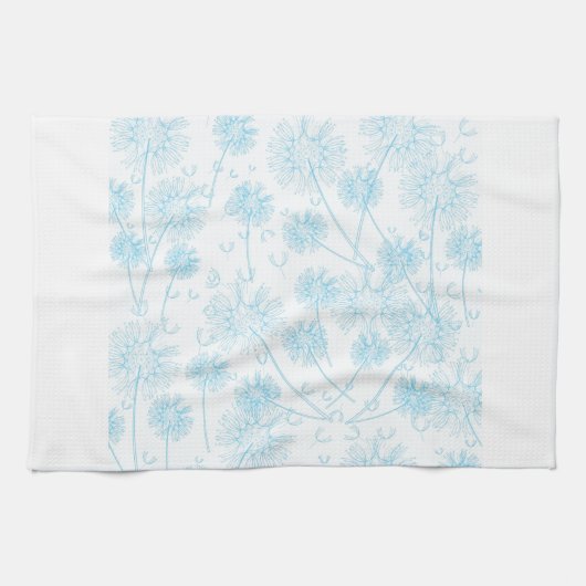 Elegant Soft Blue Dandelion Theedoek (Horizontaal)