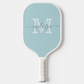 Elegant Soft Blue Minimumnaam en Monogram Pickleball Paddle (Voorkant)