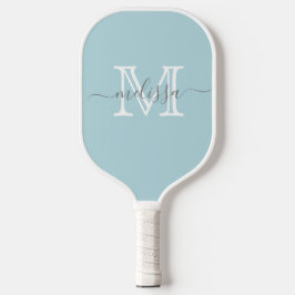 Elegant Soft Blue Minimumnaam en Monogram Pickleball Paddle