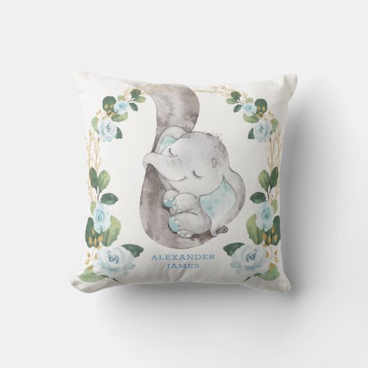Elegant Soft Blue Rozen Baby Olifant Boy Nursery Kussen (Voorkant)