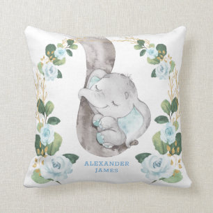 Elegant Soft Blue Rozen Baby Olifant Boy Nursery Kussen