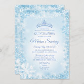 Elegant Soft Blue & String Light Mis Quince uitnod Kaart (Voorkant / Achterkant)