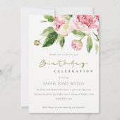 Elegant Soft Blush Floral Peony Any Age Birthday Kaart (Voorkant)