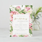 Elegant Soft Blush Floral Peony Any Age Birthday Kaart (Staand voorkant)