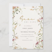 Elegant Soft Blush Green Red Meadow Waterverf Save The Date (Voorkant)