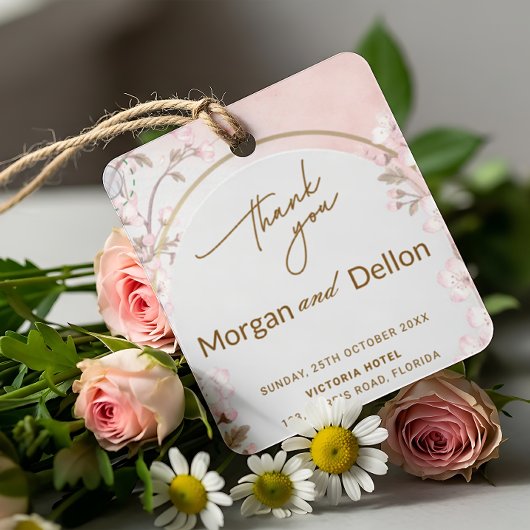 Elegant Soft Blush Pink Cherry Blossom Wedding Bedankjes Labels
