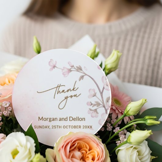 Elegant Soft Blush Pink Cherry Blossom Wedding Cla Ronde Sticker
