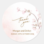 Elegant Soft Blush Pink Cherry Blossom Wedding Cla Ronde Sticker (Voorkant)