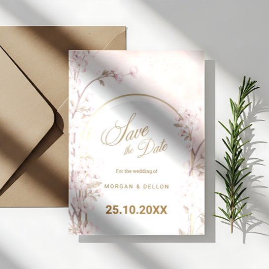 Elegant Soft Blush Pink Cherry Blossom Wedding Save The Date