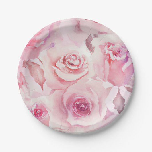 Elegant Soft Blush Pink Rose Floral Papieren Bordje (Voorkant)