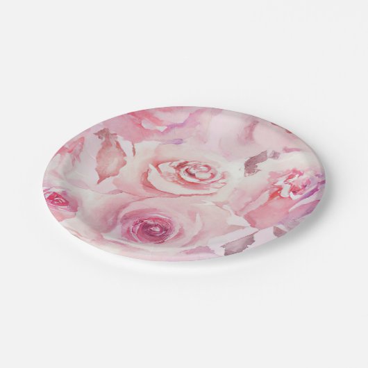 Elegant Soft Blush Pink Rose Floral Papieren Bordje (Gekanteld)