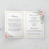 Elegant Soft Blush Pink Roses Floral Photo Funeral Programma (Binnen)