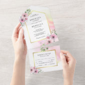 Elegant Soft Blush Pink Waterverf Floral Wedding All In One Uitnodiging (Afscheurbaar)