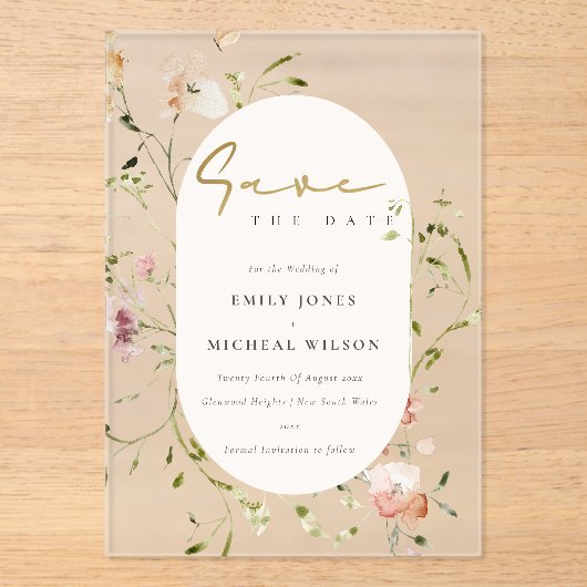 Elegant Soft Blush Red Green Meadow Waterverf Acryl Uitnodigingen (Voorkant)