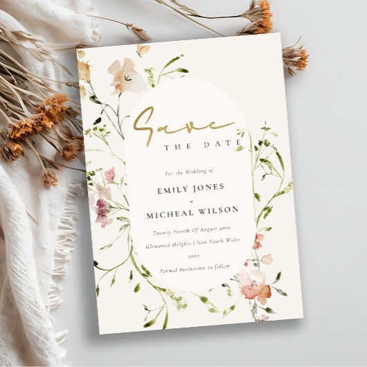 Elegant Soft Blush Red Green Meadow Waterverf Save The Date