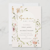 Elegant Soft Blush Red Green Meadow Waterverf Save The Date (Voorkant)