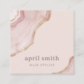 Elegant Soft Blush Roos Gold Agate Marble QR Code Vierkante Visitekaartje (Voorkant)