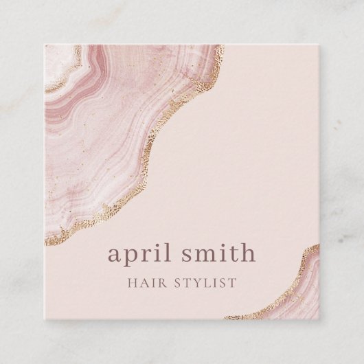 Elegant Soft Blush Roos Gold Agate Marble QR Code Vierkante Visitekaartje (Voorkant)
