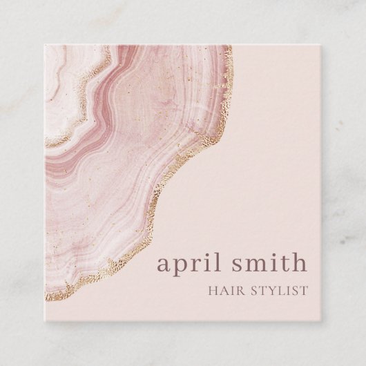 Elegant Soft Blush Roos Gold Agate Marble QR Code Vierkante Visitekaartje (Voorkant)