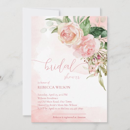 Elegant soft blush roze rozen vrijgezellenfeest in kaart (Voorkant)