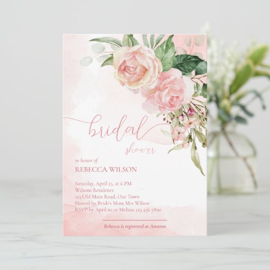 Elegant soft blush roze rozen vrijgezellenfeest in kaart (Staand voorkant)