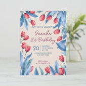 Elegant Soft Floral Tulip 21st Birthday Invitation Kaart (Staand voorkant)