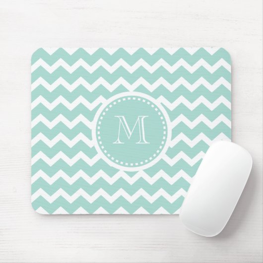 Elegant Soft Green Retro Chevron Zig Zag Monogram Muismat (Met muis)