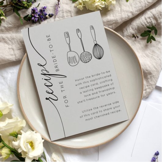 Elegant Soft Grey Bridal Shower Recipe Informatiekaartje